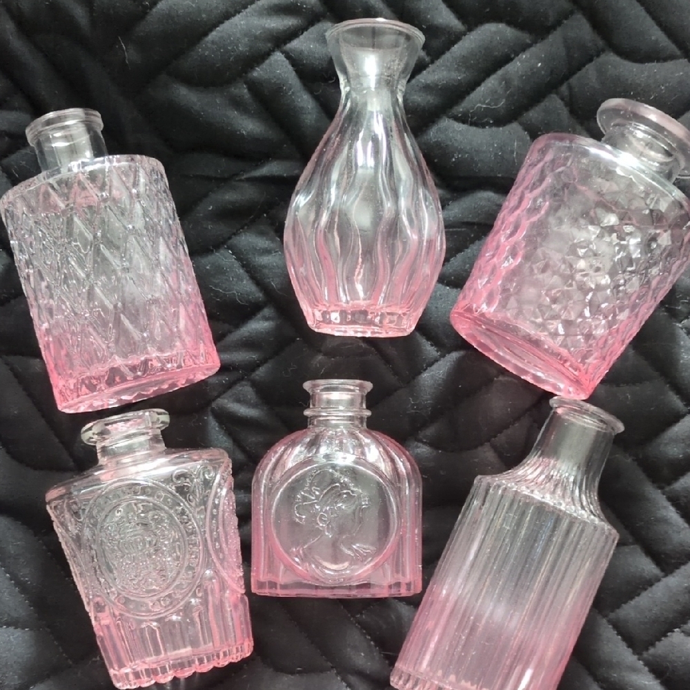 Set of Pink Glass Decorative Bottles